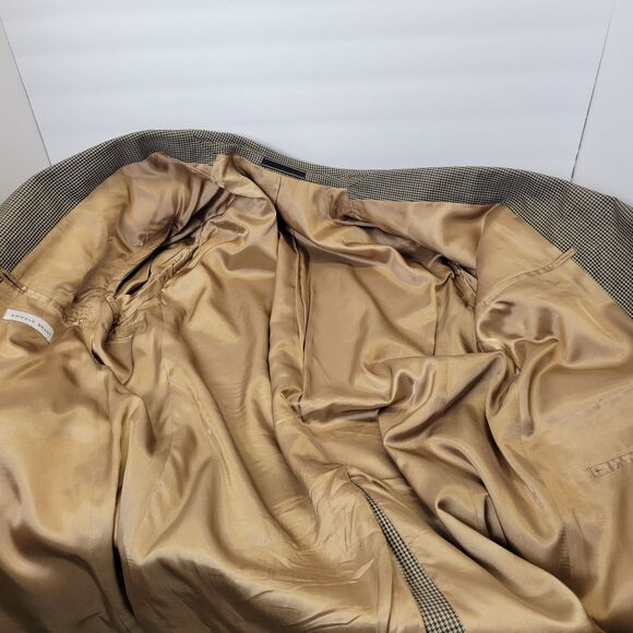 Arnold Brant Mens Tan/Black/Blue Houndstooth 100% Cashmere Blazer Jacket 44R - Picture 14 of 16